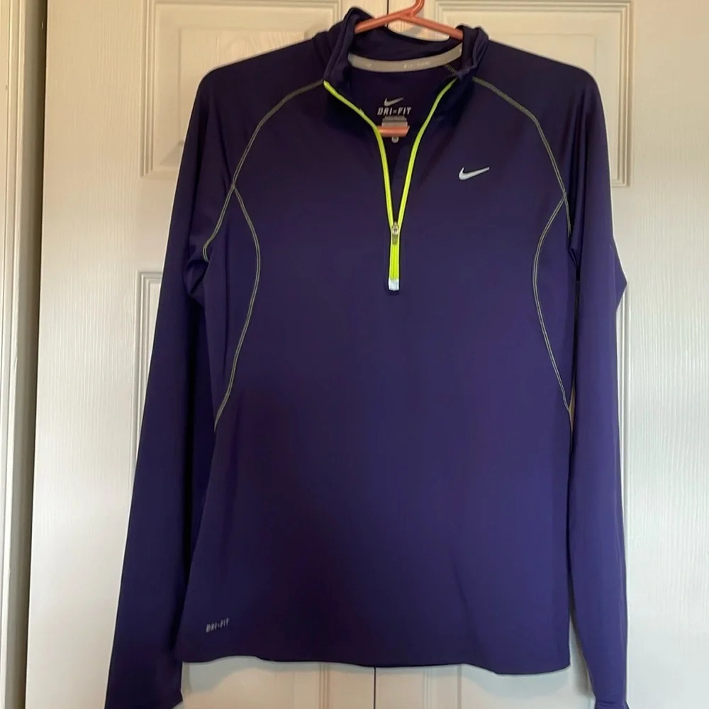 Nike drifit quarterzip sz M. Purple with neon trim. Stitching detail, collar